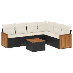 7 Pcs conjunto de sofás p/ jardim c/ almofadões vime PE preto