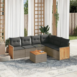 7 Pcs conjunto sofás p/ jardim c/ almofadões vime PE cinzento