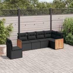 6 Pcs conjunto sofás de jardim c/ almofadões vime PE preto