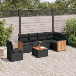 7 Pcs conjunto de sofás p/ jardim c/ almofadões vime PE preto