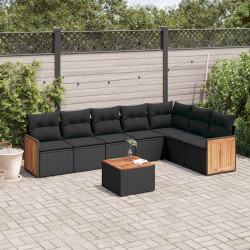 8 Pcs conjunto sofás de jardim com almofadões vime PE preto