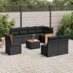 9 Pcs conjunto de sofás p/ jardim c/ almofadões vime PE preto