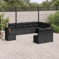 10 Pcs conjunto sofás de jardim c/ almofadões vime PE preto