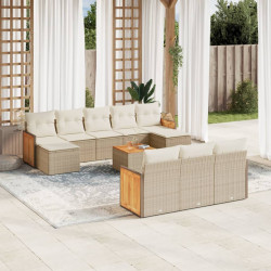 11 Pcs conjunto sofás de jardim c/ almofadões vime PE bege