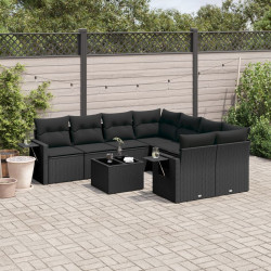 9 Pcs conjunto de sofás p/ jardim c/ almofadões vime PE preto