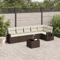 7 Pcs conjunto de sofás jardim c/ almofadões vime PE castanho