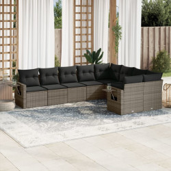 9 Pcs conjunto sofás p/ jardim com almofadões vime PE cinzento