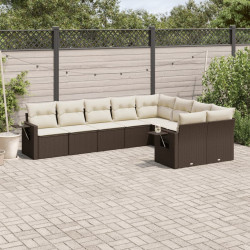 9 Pcs conjunto sofás p/ jardim c/ almofadões vime PE castanho