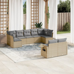 9 Pcs conjunto de sofás p/ jardim com almofadões vime PE bege