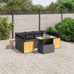 7 Pcs conjunto de sofás p/ jardim c/ almofadões vime PE preto