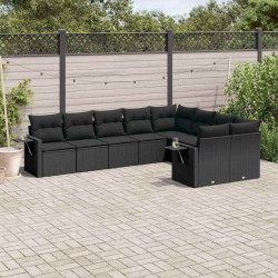 9 Pcs conjunto de sofás p/ jardim c/ almofadões vime PE preto
