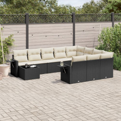 11 Pcs conjunto sofás de jardim c/ almofadões vime PE preto