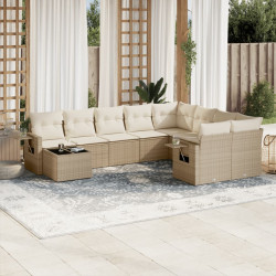 10 Pcs conjunto de sofás p/ jardim com almofadões vime PE bege