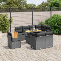 9 Pcs conjunto de sofás p/ jardim c/ almofadões vime PE preto
