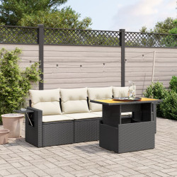 5 Pcs conjunto sofás de jardim com almofadões vime PE preto