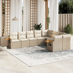 9 Pcs conjunto de sofás p/ jardim com almofadões vime PE bege
