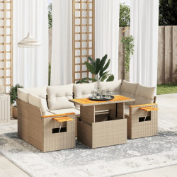 7 Pcs conjunto de sofás p/ jardim com almofadões vime PE bege