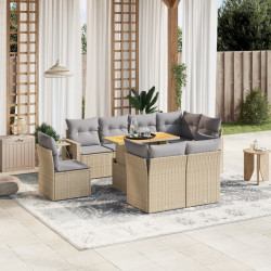 9 Pcs conjunto de sofás p/ jardim com almofadões vime PE bege