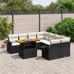 9 Pcs conjunto de sofás p/ jardim c/ almofadões vime PE preto