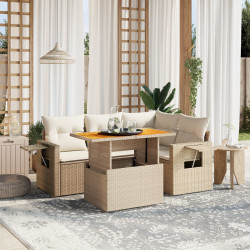 5 Pcs conjunto de sofás p/ jardim com almofadões vime PE bege
