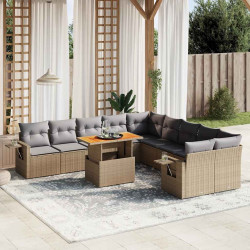 11 Pcs conjunto sofás de jardim c/ almofadões vime PE bege