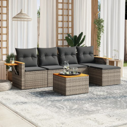 6 Pcs conjunto sofás de jardim com almofadões vime cinzento