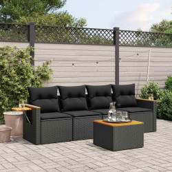 5 Pcs conjunto sofás de jardim com almofadões vime PE preto