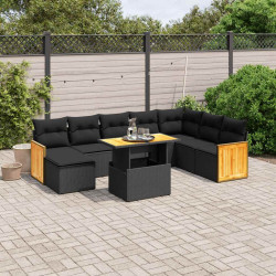 9 Pcs conjunto de sofás p/ jardim c/ almofadões vime PE preto