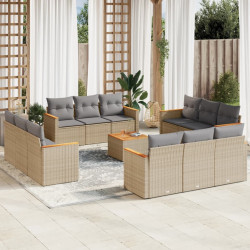 13 Pcs conjunto de sofás p/ jardim com almofadões vime PE bege
