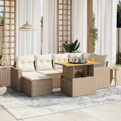 7 Pcs conjunto de sofás p/ jardim com almofadões vime PE bege