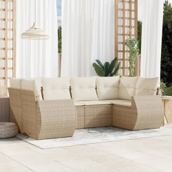 6 Pcs conjunto de sofás p/ jardim com almofadões vime PE bege