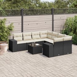 9 Pcs conjunto de sofás p/ jardim c/ almofadões vime PE preto