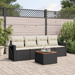 5 Pcs conjunto sofás de jardim com almofadões vime PE preto