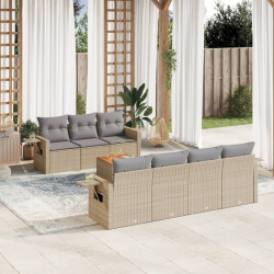 8 Pcs conjunto de sofás p/ jardim com almofadões vime PE bege
