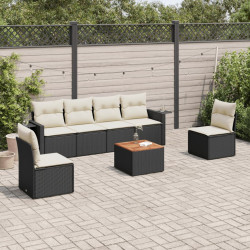 7 Pcs conjunto de sofás p/ jardim c/ almofadões vime PE preto