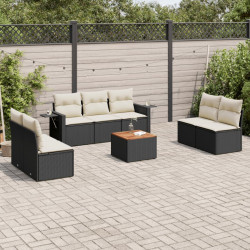 8 Pcs conjunto sofás de jardim com almofadões vime PE preto