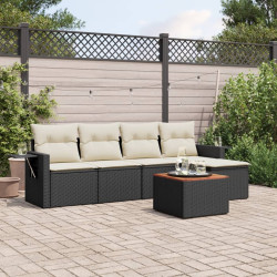 6 Pcs conjunto sofás de jardim c/ almofadões vime PE preto