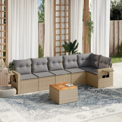 7 Pcs conjunto de sofás p/ jardim com almofadões vime PE bege