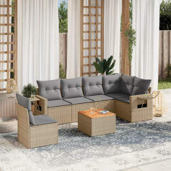 7 Pcs conjunto de sofás p/ jardim com almofadões vime PE bege