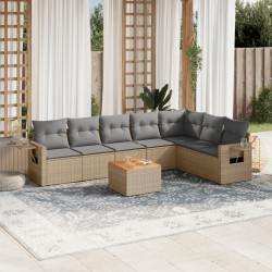 8 Pcs conjunto de sofás p/ jardim com almofadões vime PE bege