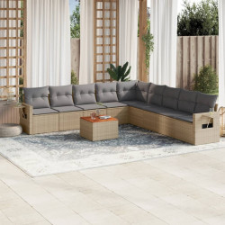 10 Pcs conjunto de sofás p/ jardim com almofadões vime PE bege