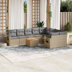 10 Pcs conjunto de sofás p/ jardim com almofadões vime PE bege