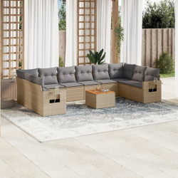 11 Pcs conjunto sofás de jardim c/ almofadões vime PE bege