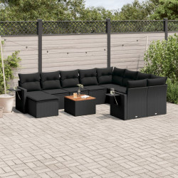 11 Pcs conjunto sofás de jardim c/ almofadões vime PE preto