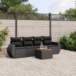 5 Pcs conjunto sofás de jardim com almofadões vime PE preto