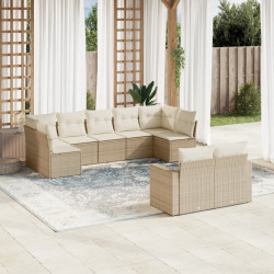 9 Pcs conjunto de sofás p/ jardim com almofadões vime PE bege