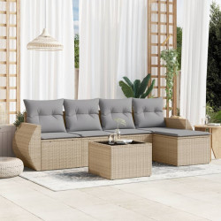 6 Pcs conjunto de sofás p/ jardim com almofadões vime PE bege