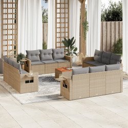 13 Pcs conjunto de sofás p/ jardim com almofadões vime PE bege