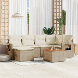 7 Pcs conjunto de sofás p/ jardim com almofadões vime PE bege