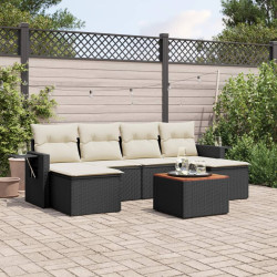 7 Pcs conjunto de sofás p/ jardim c/ almofadões vime PE preto